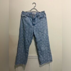 Flower print denim jeans